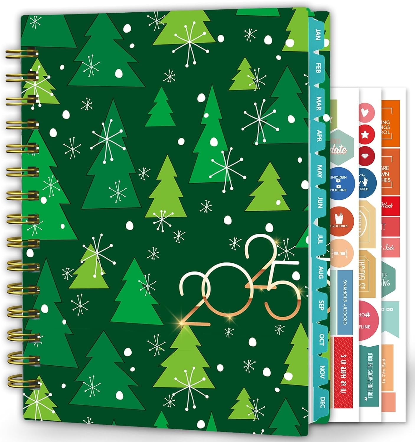 2025 Planner, 12-Month Daily Weekly Monthly Planner from JAN.2025 to DEC.2025, 8.4" X 6", Spiral Planner Notebook with Stickers, Elastic Closure, Inner Pocket, Christmas Tree