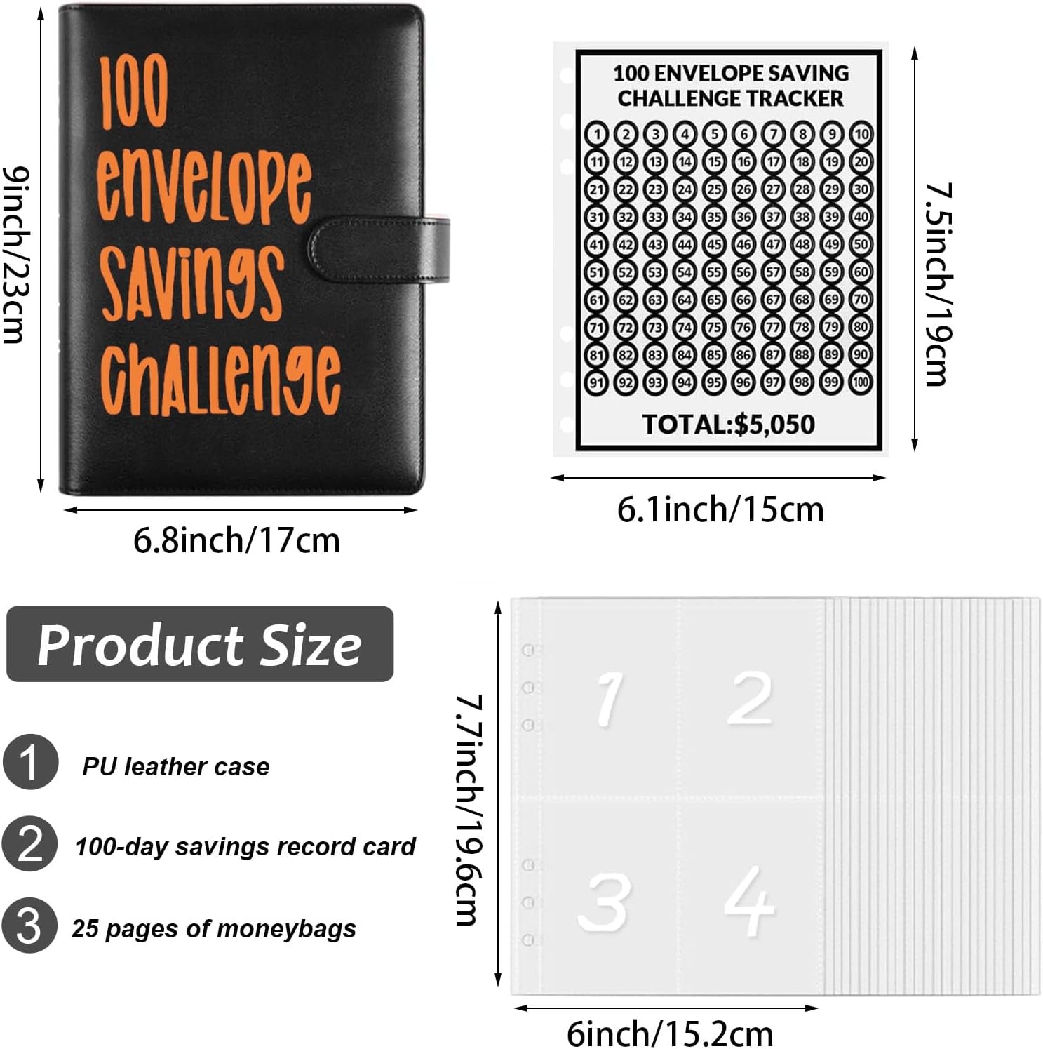 100 Envelopes Money Saving Challenge Binder, A5 Money Saving Budget Binder with Cash Envelopes, Budget Binder Planner Book for Planning & Saving Money, Savings Challenges Book to save $5,050-Black