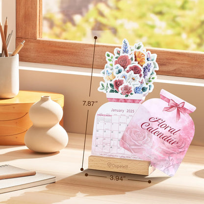 Floral Desk Calendar 2025-2026, Mini Pink Standing Motivational Rose Decorative Calendars, 18 Months, from January 2025 to June 2026, Home Office Decor Desk Accessories