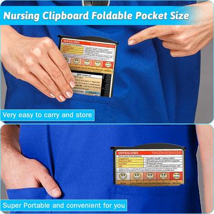 Nursing Clipboard Foldable Clipboard Medical: Nursing Edition Cheat Sheets Aluminum 3 Layers Foldable Clipboard Nursing Pocket Size Profile Clip Nurse Clipboard Notepad for Nurses Students and Doctors