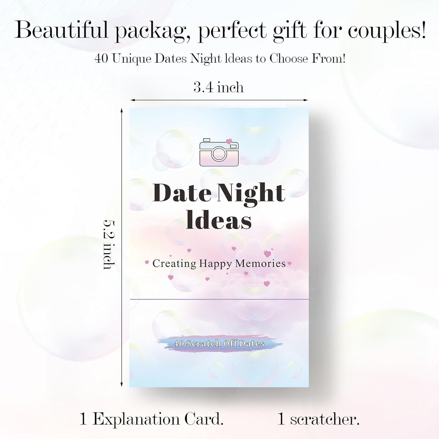 40 Date Night Ideas for Couple, Adventurous Scratch-Off Cards for Couple Games, Wedding Anniversary Couple Gift Ideas for Him, Her, Wife or Husband, Fun Couple Gifts for Date Night