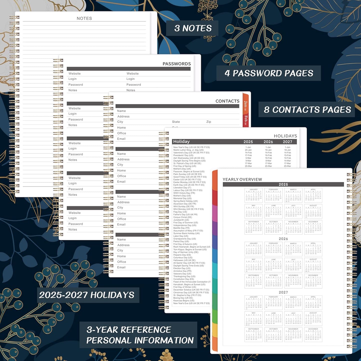 2025-2026 Monthly Planner - 2 Year Monthly Planner/Calendar 2025-2026, 11" X 9", Jan. 2025 - Dec. 2026, 24 Monthly Planner, Tabs, Back Pocket, Holidays, Twin-Wire Binding, Note Pages