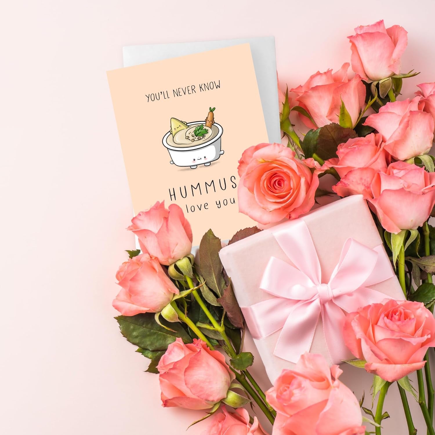 Valentines Day Anniversary Card for Her Him/Girlfriend Wife/Husband Boyfriend, Friendship Thank You Birthday Vday Kawaii Greeting Card (Hummus I Love You)