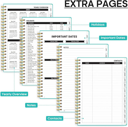 2025 Planner - Weekly and Monthly Planner Spiral Bound, January 2025 - December 2025, Hardcover 2025 Calendar Planner Book with Tabs, Inner Pocket, Perfect for Office Home School Supplies - A5 (6.3" X 8.5"), Aquamarine