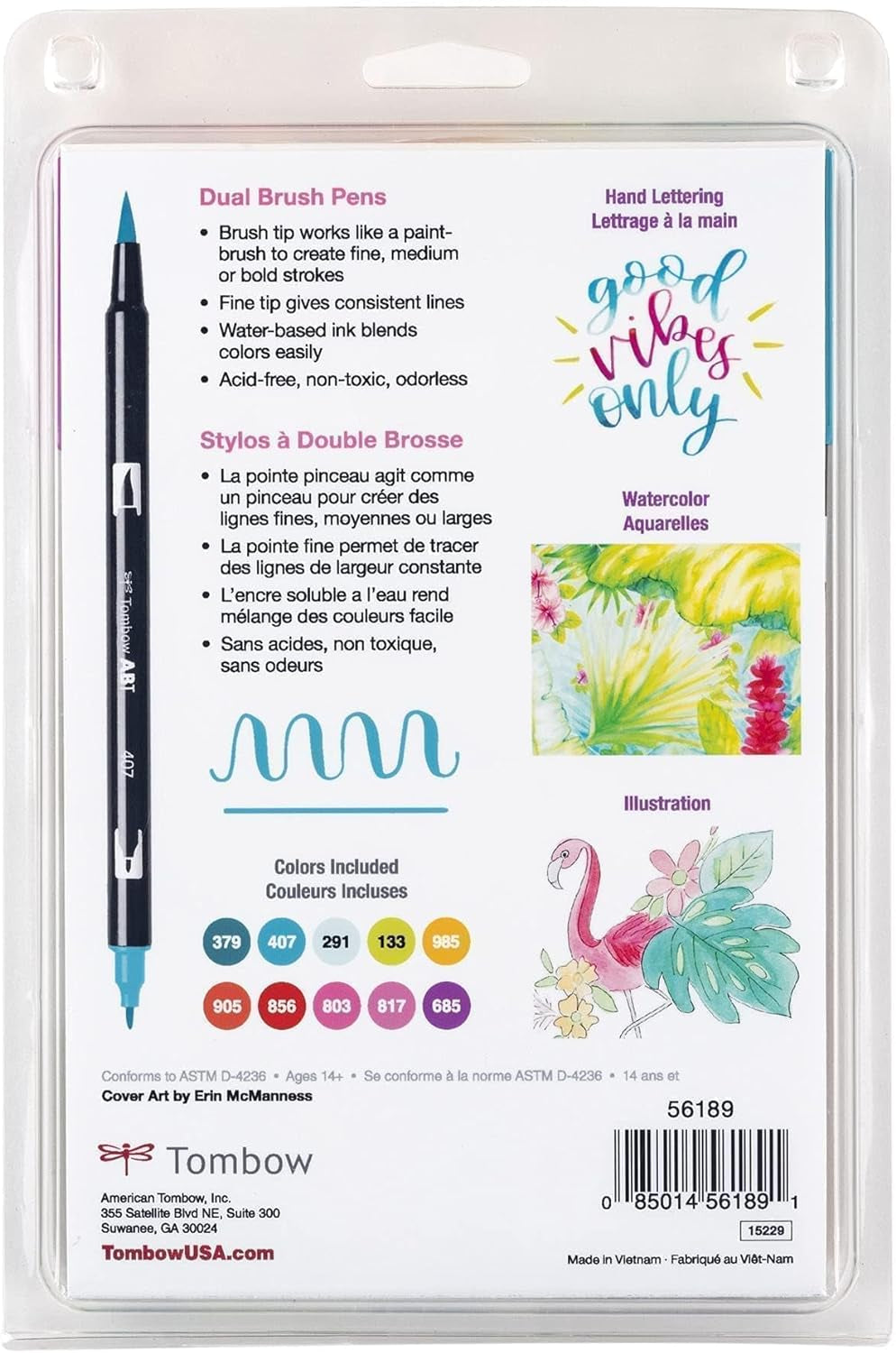 56189 Dual Brush Pen Art Markers, Tropical, 10-Pack. Blendable, Brush and Fine Tip Markers