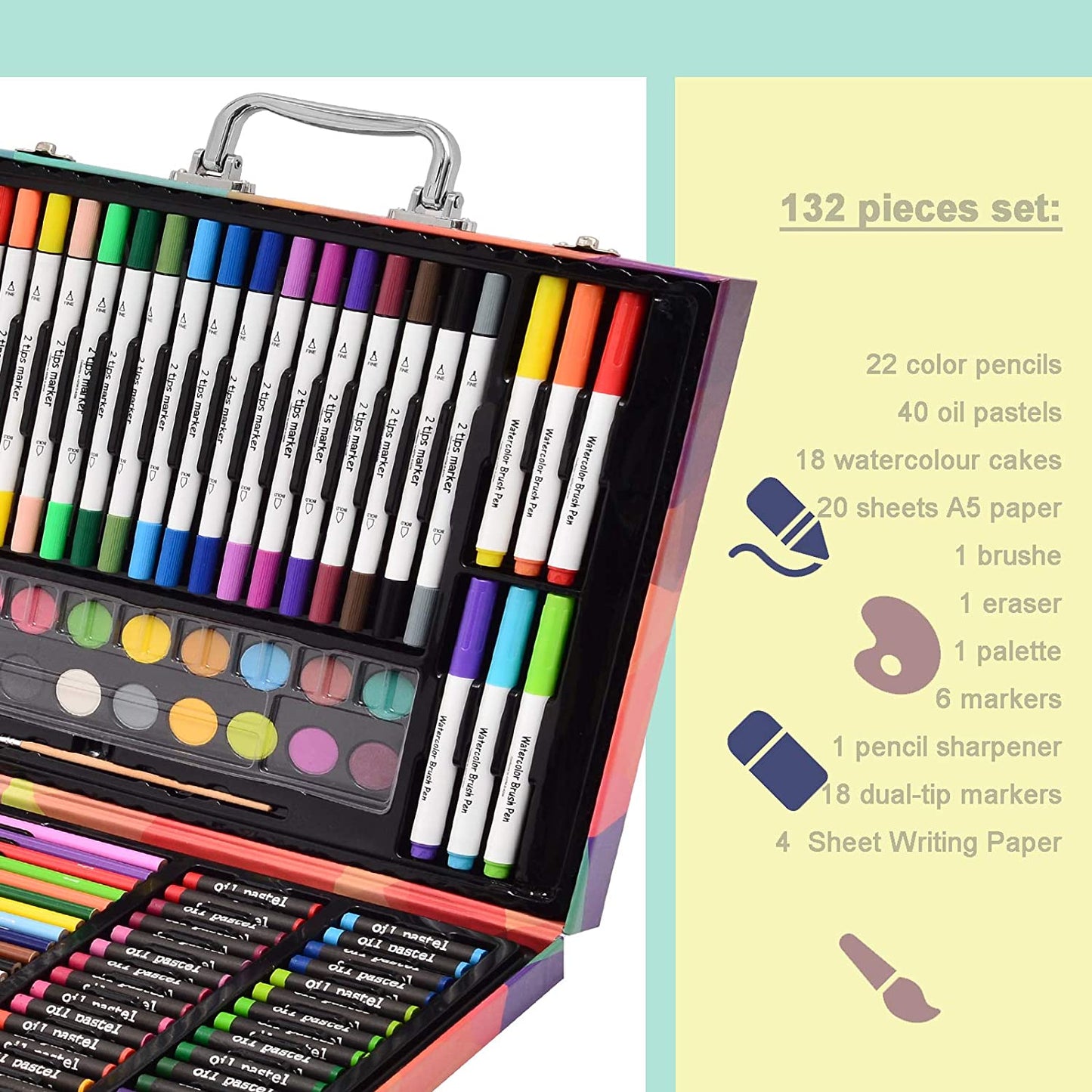 132-Piece Art Set, Deluxe Professional Color Set, Art Kit for Kids and Adult, with Compact Portable Case