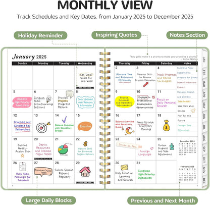 2025 Planner - Weekly and Monthly Planner, January 2025 to December 2025, Spiral Bound 2025 Calendar Planner Book, Inner Pocket, Perfect for Office Home School Supplies - A5 (6.3" X 8.5"), Sage Green