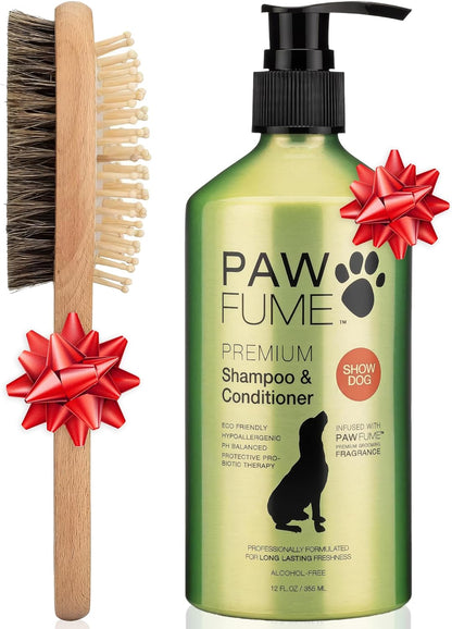 PAWFUME 2-In-1 Pet Brush + Dog Shampoo and Conditioner (Show Dog)